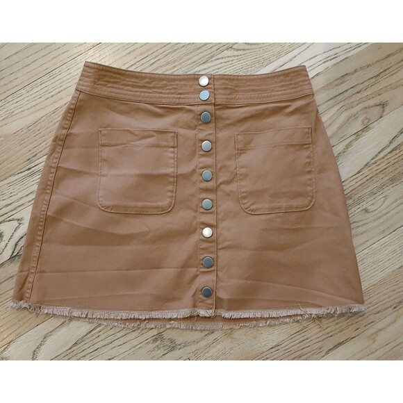 Madewell Women's Size 6 Mini Skirt Cotton A-Line Button Up Front Pockets Fringed - Picture 1 of 5